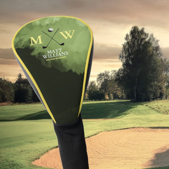 Monogram (golfer name & initials) yellow green golf head cover (Creator Uploaded)