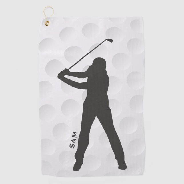 Monogram. Golfer Silhouette on Golf Ball Texture. Golf Towel (Front)