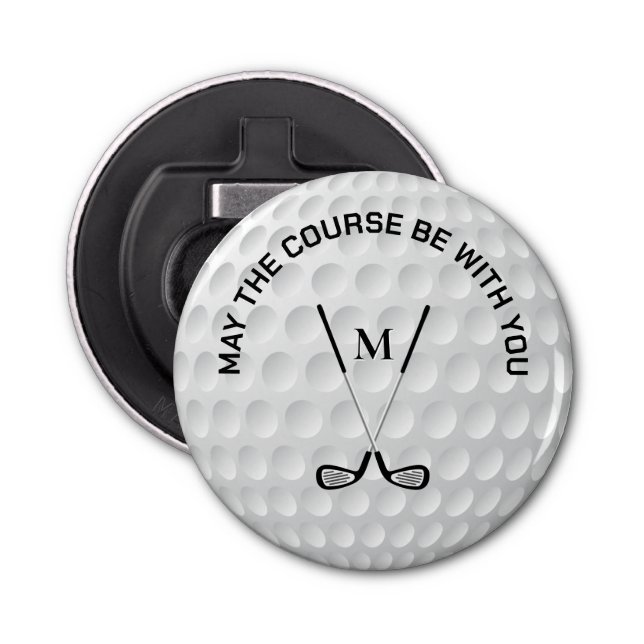 Monogram golfing crossed clubs custom text bottle opener (Front)