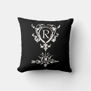 Monogram Gothic Heart And Arrow Motif Cushion
