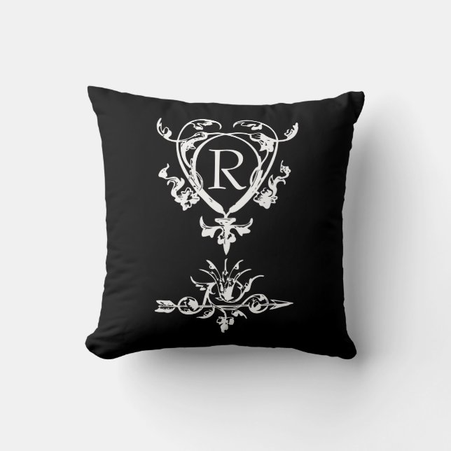 Monogram Gothic Heart And Arrow Motif Cushion (Front)