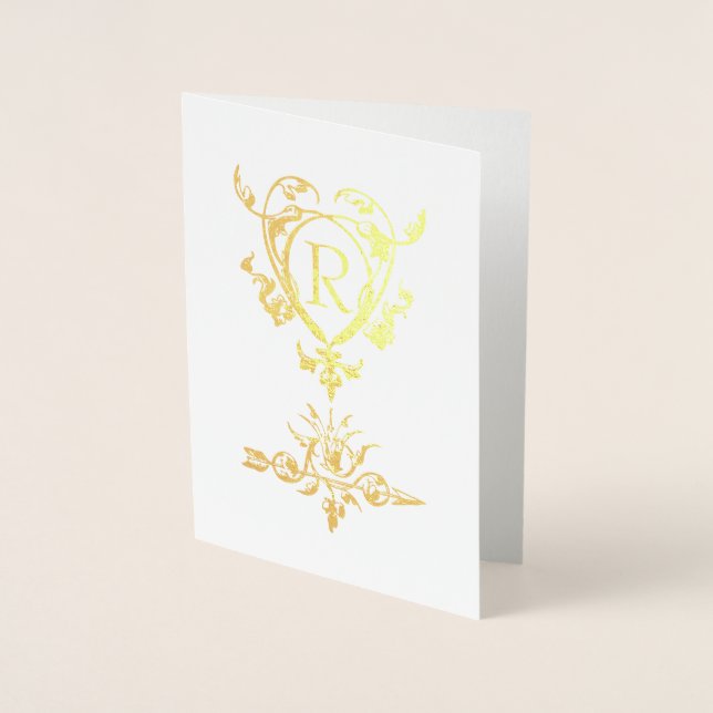 Monogram Gothic Heart And Arrow Motif Foil Card (Front)