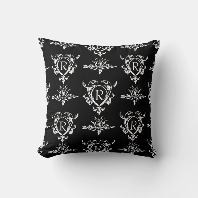 Monogram Gothic Heart And Arrow Pattern Cushion (Front)