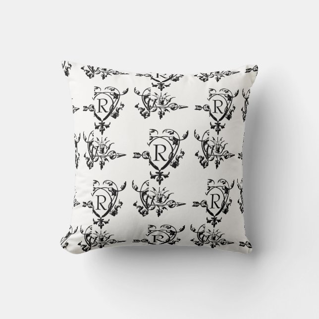 Monogram Gothic Heart And Arrow Pattern Cushion (Front)