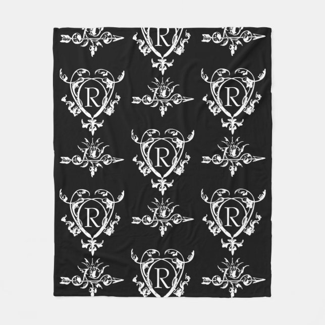Monogram Gothic Heart And Arrow Pattern Fleece Blanket (Front)