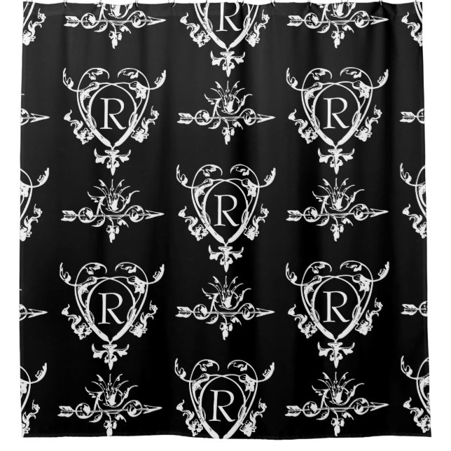 Monogram Gothic Heart And Arrow Pattern Shower Curtain (Front)