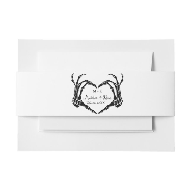 Monogram Gothic Skull Heart Hand Wedding Invitation Belly Band (Front Example)