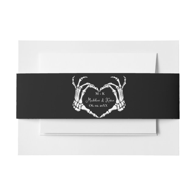 Monogram Gothic Skull Heart Hand Wedding Invitation Belly Band (Front Example)