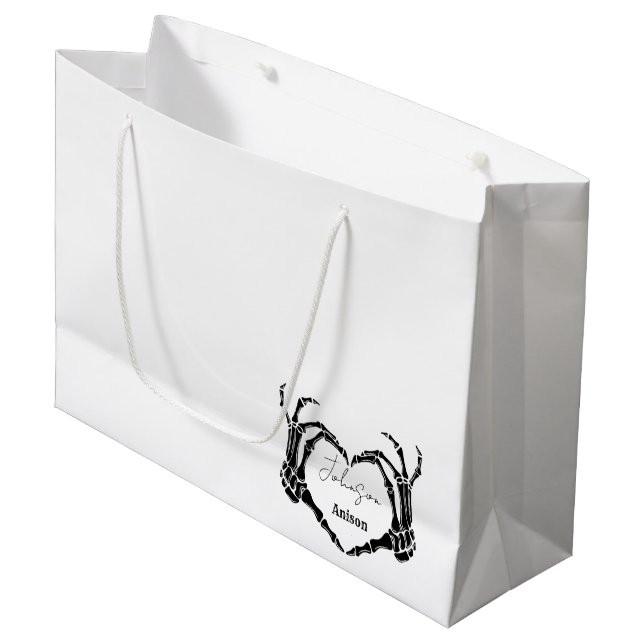 Monogram Gothic Skull Heart Hand Wedding  Large Gift Bag (Front Angled)