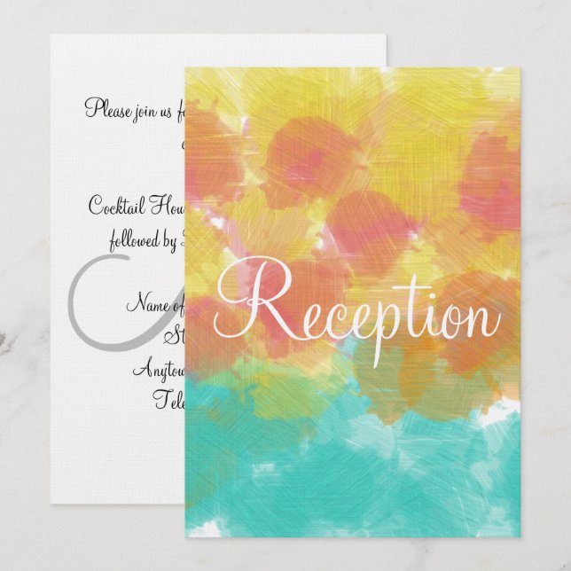 Monogram Gouache Watercolor Pink Blue Yellow Invitation (Front/Back)