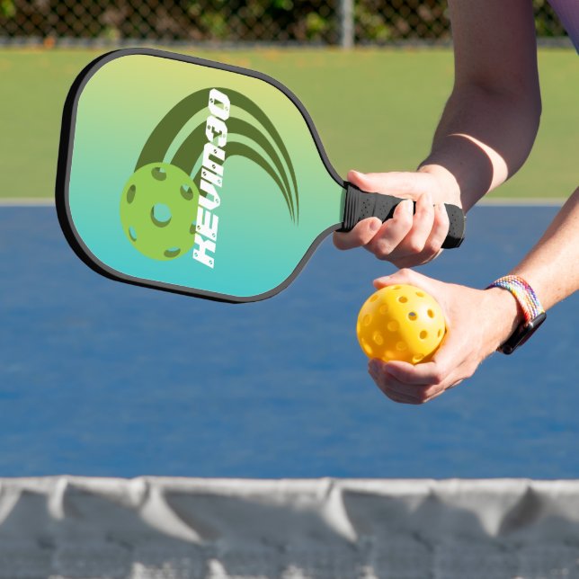 Monogram gradient colours green red professional pickleball paddle (Insitu)