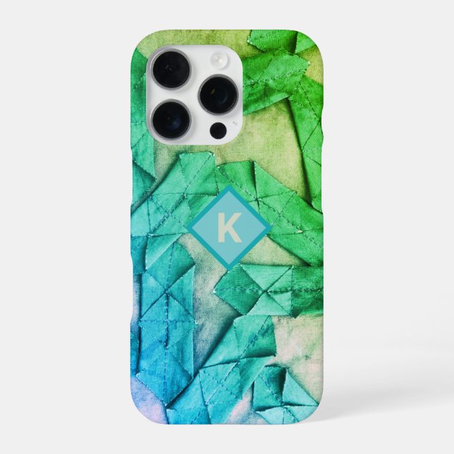 Monogram gradient green teal blue ombre abstract  iPhone case (Back)