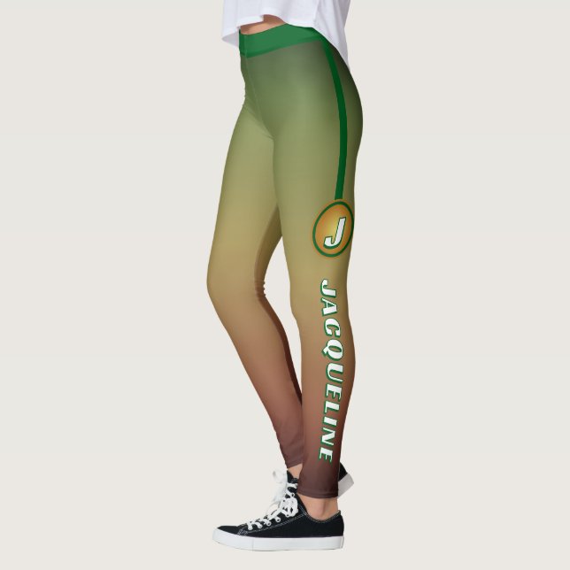 MONOGRAM GRADIENT GREEN with Name Ombre Leggings (Left)