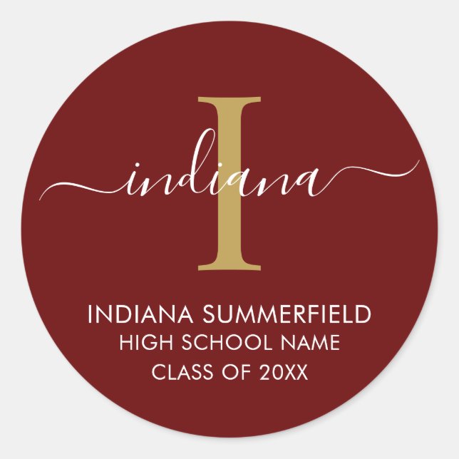 Monogram Graduation 2025 Modern Grad Party Custom Classic Round Sticker (Front)