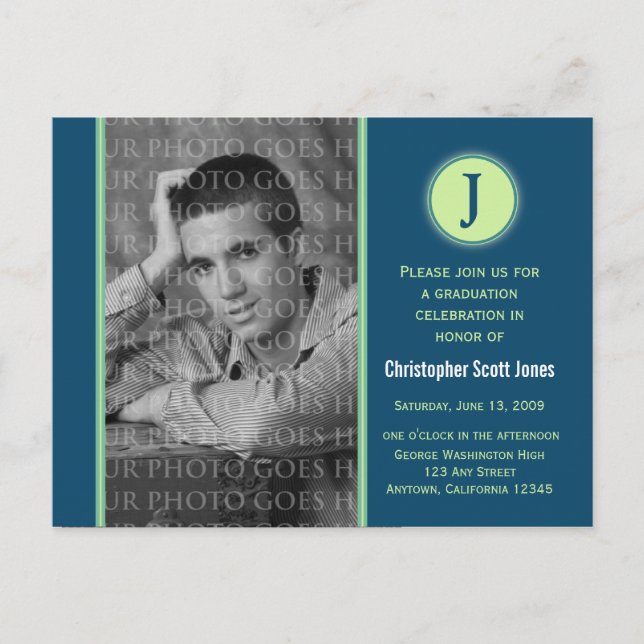 Monogram Graduation Announcement Postcard (Front)