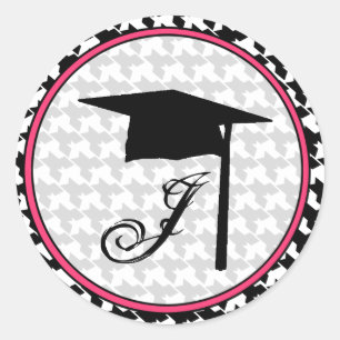Monogram Graduation Sticker - Houndstooth and Pink