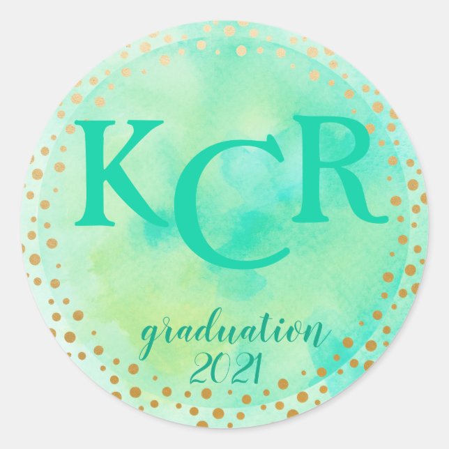 Monogram Graduation year Watercolor Gold Doodles   Classic Round Sticker (Front)