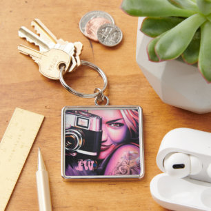 Monogram Grafitti Woman with Camera Key Ring