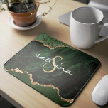 Monogram Green Agate Geode Mouse Mat<br><div class="desc">Elegant green agate trimmed with faux gold glitter combine in this design. Personalise it with your monogram initial in gold coloured decorative font and your name in white handwriting script.</div>