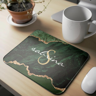 Monogram Green Agate Geode Mouse Mat