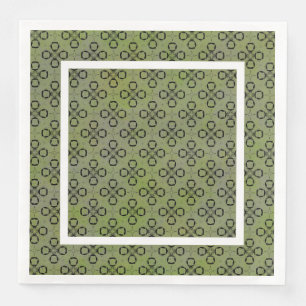 Monogram Green and Black Retro Pattern Napkin