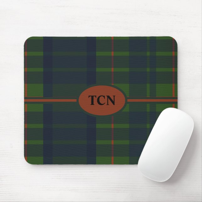 Monogram Green and Blue Red Tartan Scottish Plaid Mouse Mat (With Mouse)