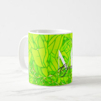 Monogram Green and Faux Gold Flower  Coffee Mug