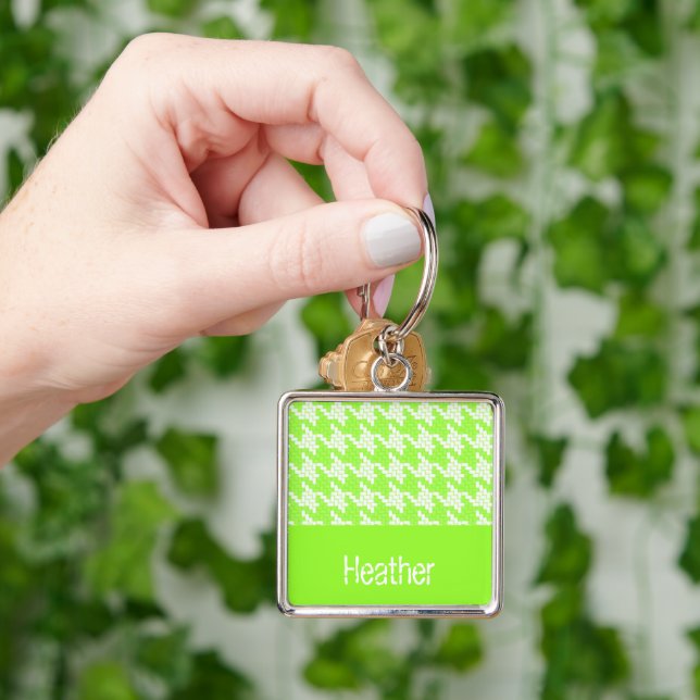 Monogram green and white houndstooth pattern  key ring (Hand)