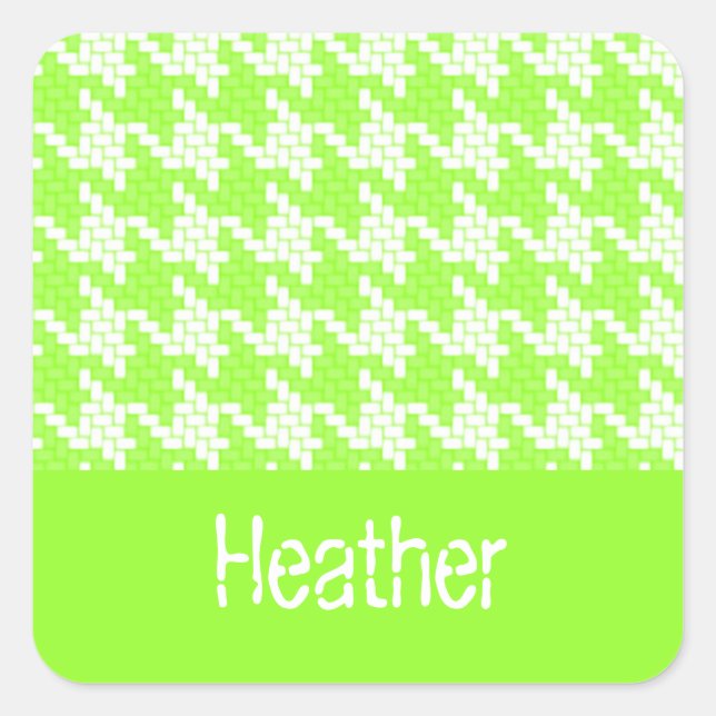Monogram green and white houndstooth pattern  square sticker (Front)