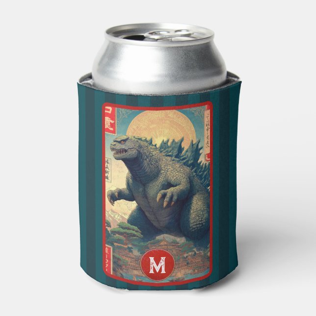 Monogram Green Asian Lizard Monster Retro Bold Fun Can Cooler (Can Front)