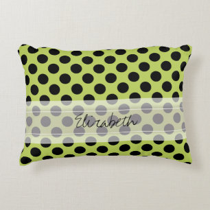 Monogram Green Black Cute Chic Polka Dot Pattern Decorative Cushion
