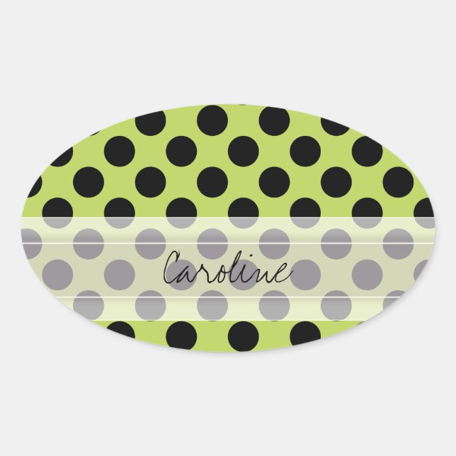 Monogram Green Black Cute Chic Polka Dot Pattern Oval Sticker (Front)