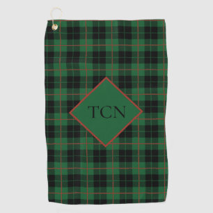 Monogram Green Black Red Plaid Tartan Scottish Golf Towel