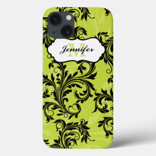 Monogram Green Black Scrolls Swirls iPad 2/3/4 iPhone 13 Case