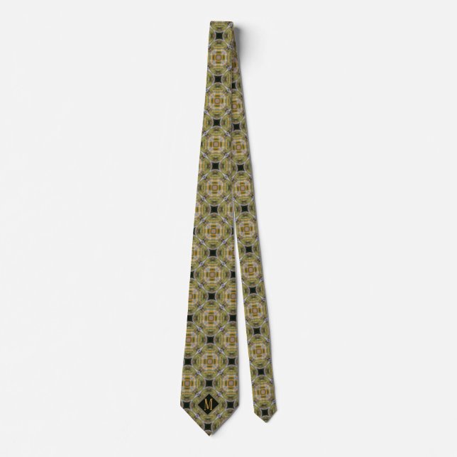 Monogram Green & Black Unique Pattern Design Men Tie (Front)