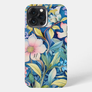 Monogram Green Blue Purple Pink Floral Greenery iPhone 13 Pro Max Case