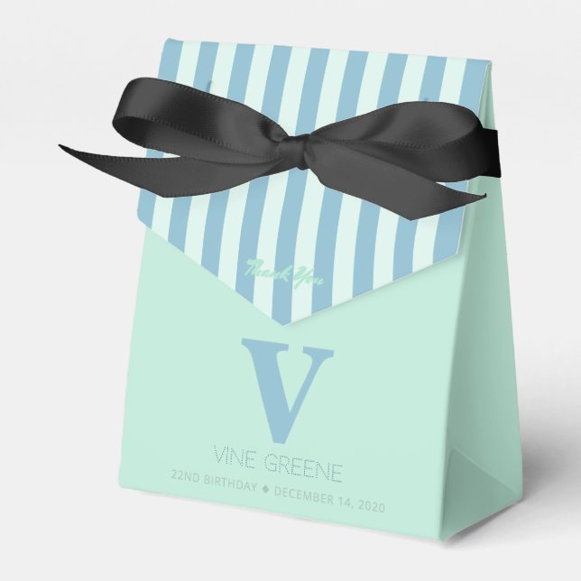 Monogram Green Blue Stripes Favour Box (Front Side)