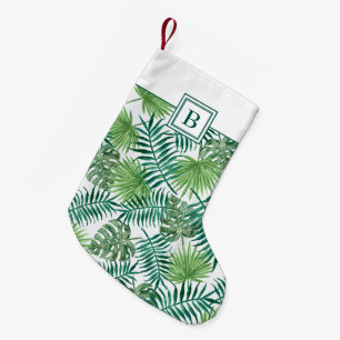 Monogram Green Botanical Palm Leaves Small Christmas Stocking