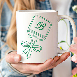 Monogram Green Bow Pickleball Paddle  Coffee Mug