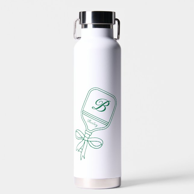 Monogram Green Bow Pickleball Paddle  Coffee Mug Water Bottle (Front)