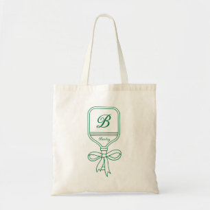Monogram Green Bow Pickleball Paddle  Tote Bag