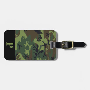 Monogram Green Brown Black Camo Camouflage Black Luggage Tag