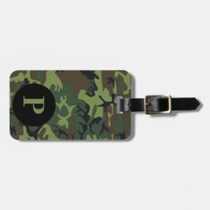 Monogram Green Brown Black Camo Camouflage Circle Luggage Tag