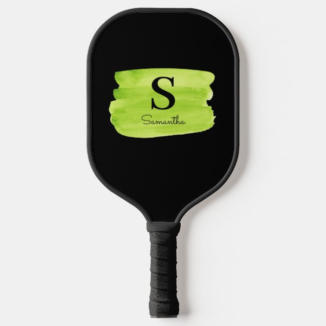 Monogram Green Brush Stroke  Pickleball Paddle (Front)