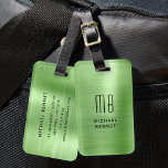 Monogram Green Brushed Metal  Luggage Tag<br><div class="desc">Personalised Monogram Green Faux Brushed Metallic Luggage Tag.</div>