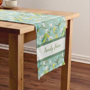 Monogram Green Budgerigar Pattern Short Table Runner