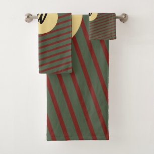 Monogram Green & Burgundy Striped Custom Gift Bath Towel Set