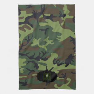 Monogram Green Camouflage Pattern Tea Towel