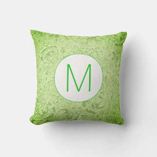Monogram Green Colour Embossed Floral Cushion