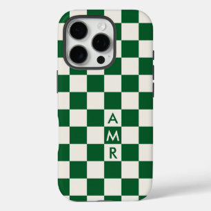 Monogram Green Cream Chequered Pattern iPhone 16 Pro Case